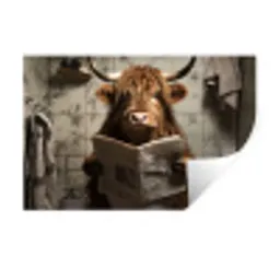 Schotse hooglander - Toilet - Krant - Badkamer Muursticker klein -3d