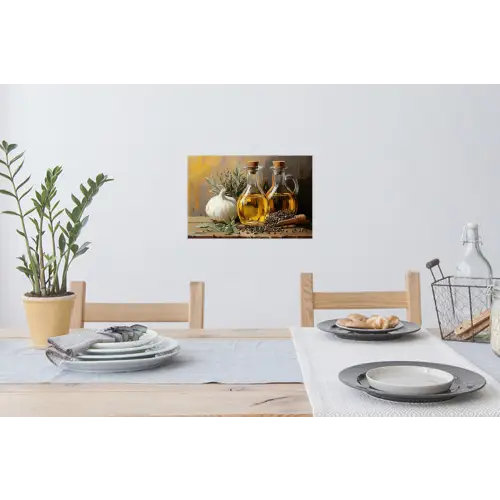 Stilleven - Olijfolie - Knoflook - Kruiden Muursticker klein -eettafel