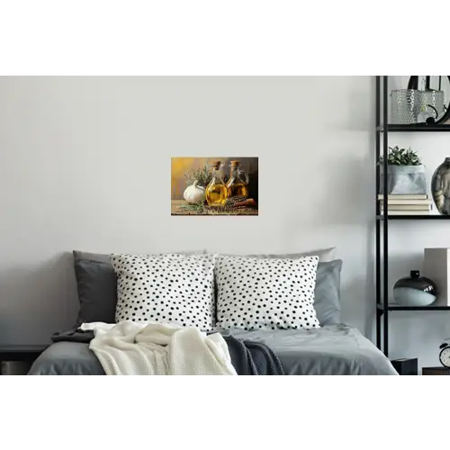 Stilleven - Olijfolie - Knoflook - Kruiden Muursticker klein -slaapkamer