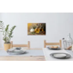 Stilleven - Olijfolie - Knoflook - Kruiden Muursticker klein -eettafel