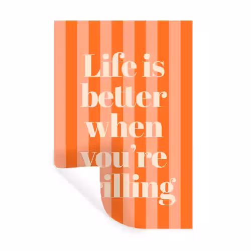 Tekst - Gestreept - Oranje - Zomer Muursticker klein -3d