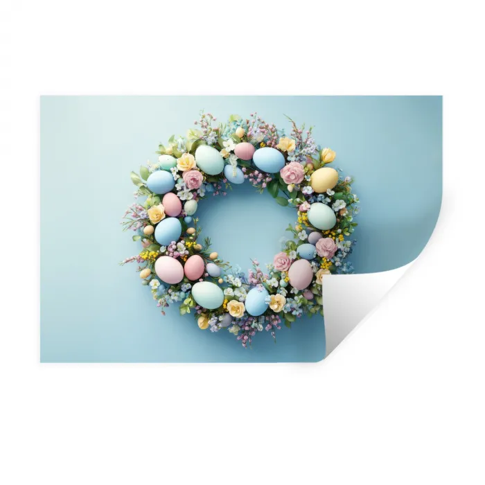 Krans - Eieren - Bloemen Muursticker klein -3d