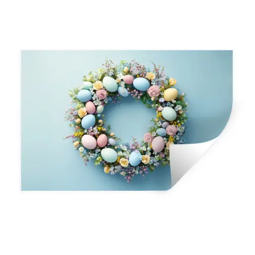 Krans - Eieren - Bloemen Muursticker klein -3d
