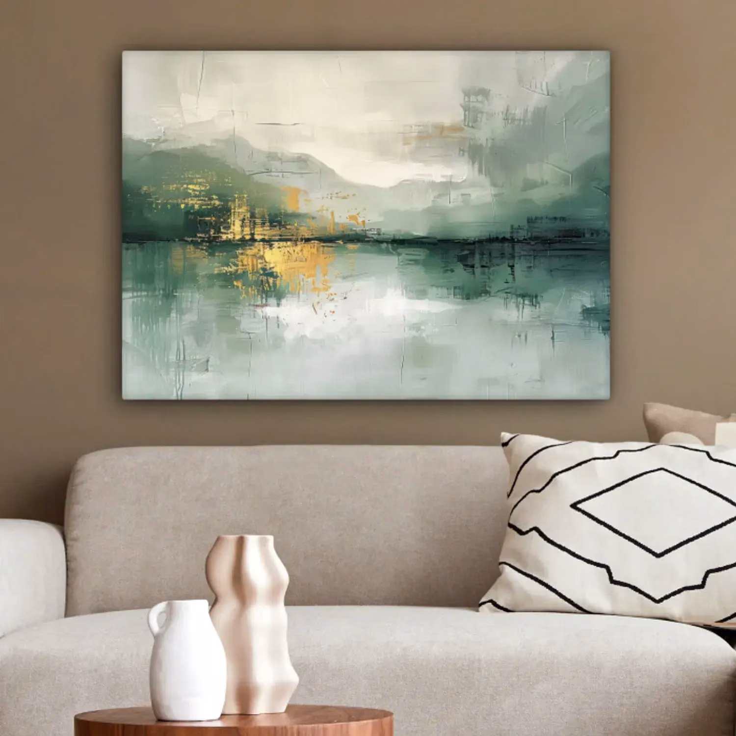 Canvas painting - Green - Modern - Abstract - Gold
